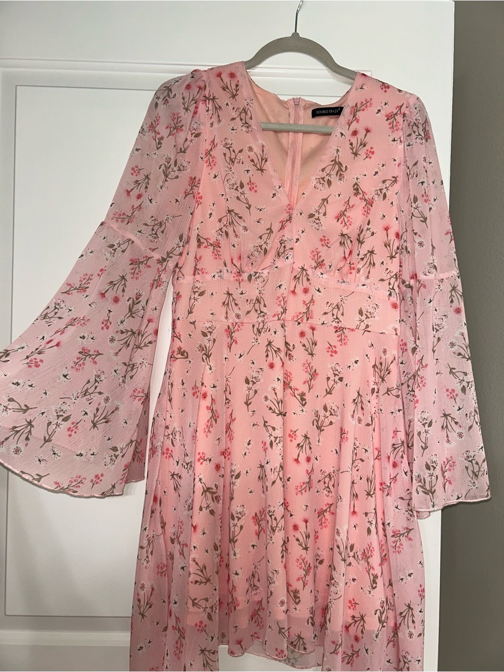 Double Crazy Blush Pink Floral Long-Sleeve Knee Length Dress
